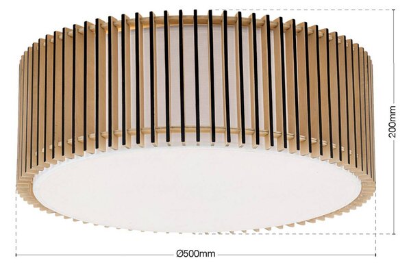 ORION Stropní světlo Tarta, Ø 50 cm, dřevo, textilní difuzor, 4 x E27, stmívatelný, Světlé dřevo, Obývací pokoj / jídelna, Dřevo