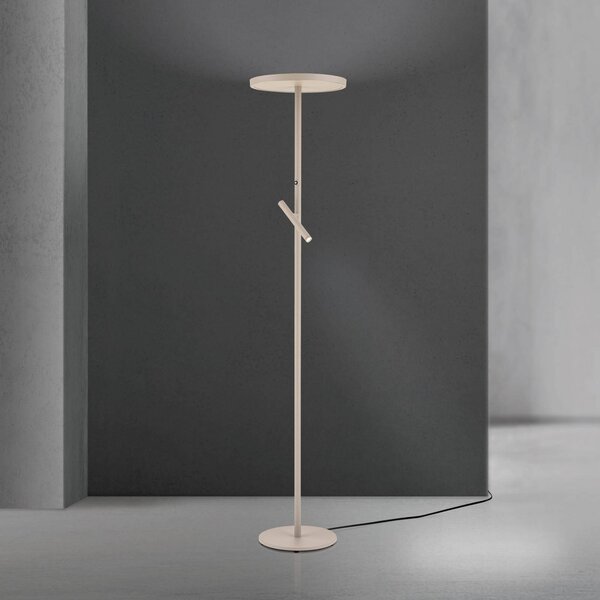 ORION LED stojací lampa Teide, khaki, kov, na čtení, stmívač, stmívatelný, Krémová / jantar, Obývací pokoj / jídelna, Hliník, Moderní