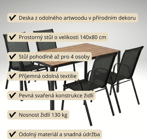 Vikio Venkovní zahradní set 140x80 pro 4 osoby DK302-P2 přírodní