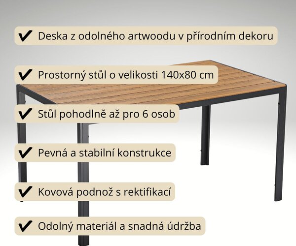 Vikio Zahradní jídelní set 140x80 pro 4 osoby přírodní VZS210P4