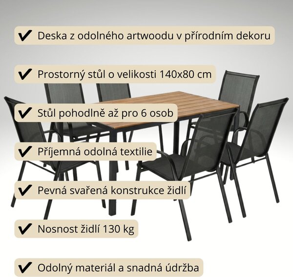Vikio Venkovní zahradní set 140x80 pro 6 osob DK304-P2 přírodní