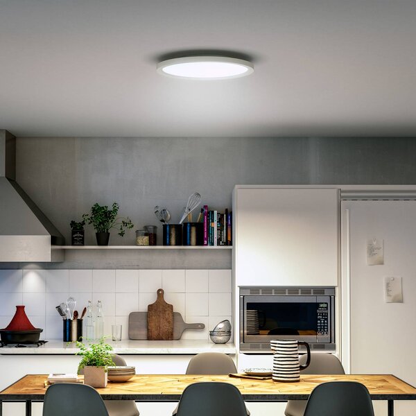 Philips Hue LED stropní svítidlo White Ambiance Aurelle, Ø 40 cm, stmívatelný, Bílá / opál, Obývací pokoj / jídelna, kov, Moderní