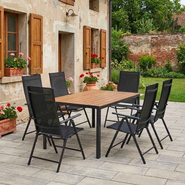 Vikio Zahradní set 140x80 pro 6 osob skládací židle V136-P2 přírodní