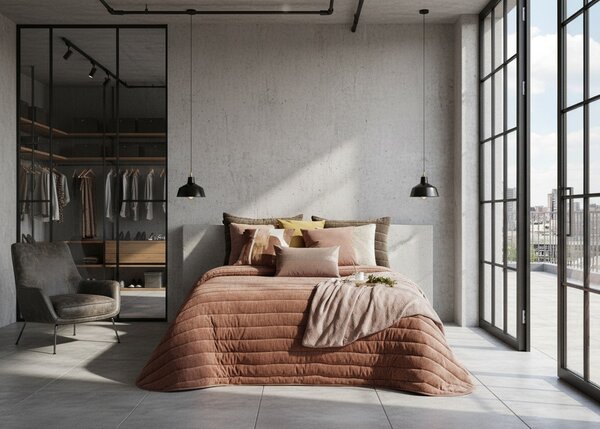 Textil Antilo Přehoz na postel Nantes Terra, terakotová, elegantní Rozměr: 250x270 cm
