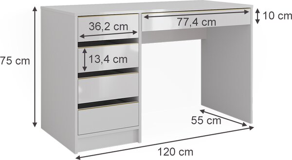Toaletní stolek Vicco Sherry Bílá/zlatá 120 cm bez zrcadla, Model 47288