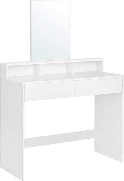 Toaletní stolek Vasagle, s velkým zrcadlem, toaletní stolek, 2 zásuvky, 3 otevřené přihrádky, moderní, bílý