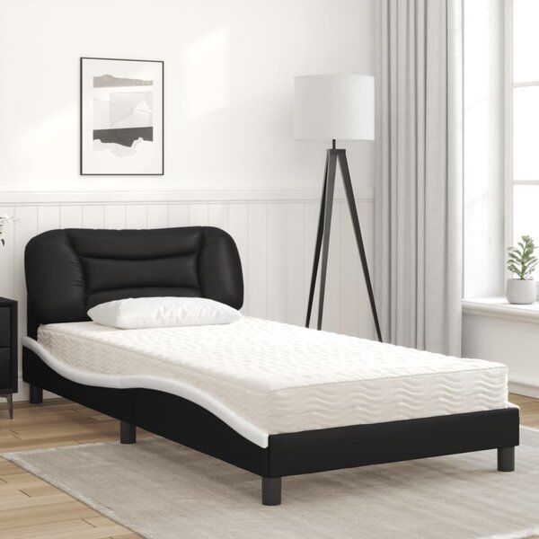 Postel s matrací Hvar černá a bílá 100 x 200 cm umělá kůže 3208708