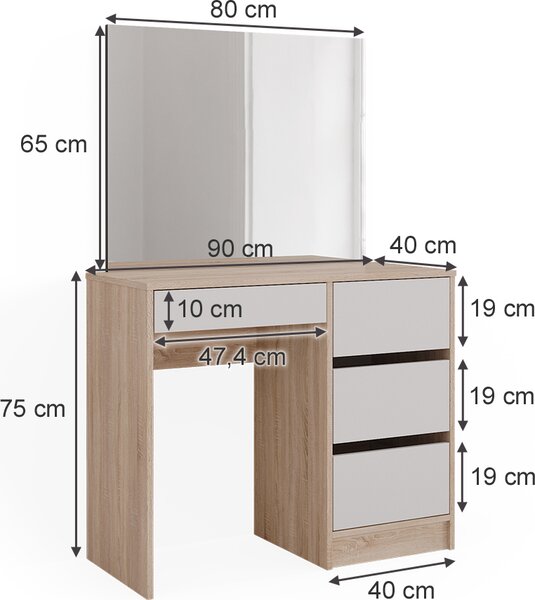Toaletní stolek Vicco Sherry Sonoma 90 cm se zrcadlem, Model 40831