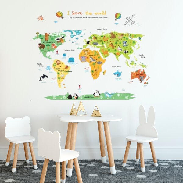 Samolepka na zeď "Barevná Mapa Světa" 88x110 cm