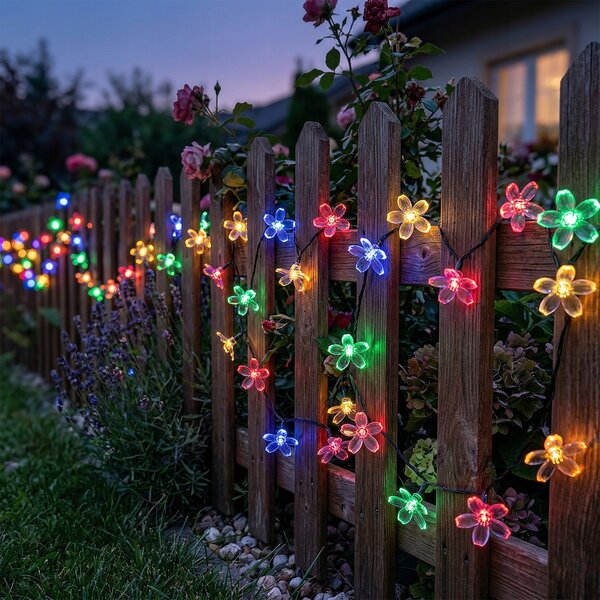 Smart LED Solární světelná girlanda květiny 10m 50xLED RGB IP44