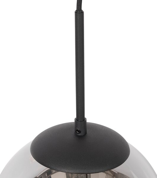 Závěsná lampa Art Deco černá s kouřovým sklem vč. 1-fázového kolejnicového adaptéru - Slimline Flore