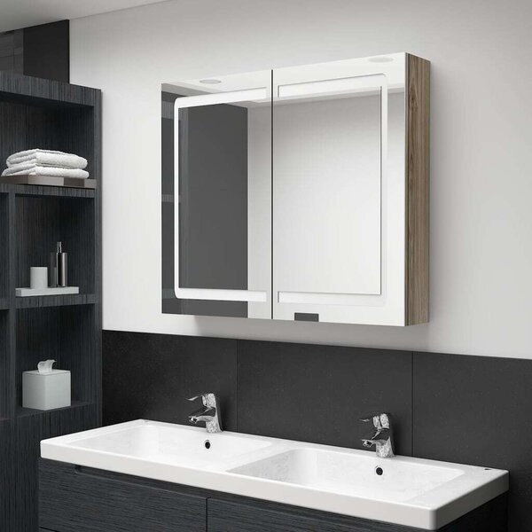 LED koupelnová skříňka se zrcadlem dub 80 x 12 x 68 cm
