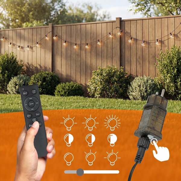 Smart LED Zahradní stmívatelná girlanda 10m 15xLED žárovka E12 24V, dálkové ovládání
