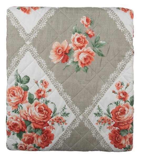 Šedý přehoz na dvoulůžko s květinovým motivem Flowery - 240*260 cm - Clayre & Eef