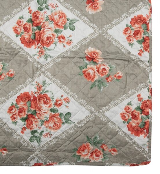 Šedý přehoz na dvoulůžko s květinovým motivem Flowery - 240*260 cm - Clayre & Eef