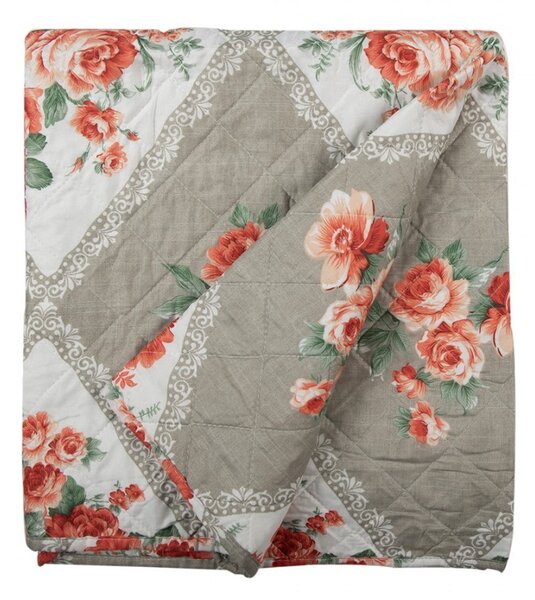 Šedý přehoz na dvoulůžko s květinovým motivem Flowery - 240*260 cm - Clayre & Eef