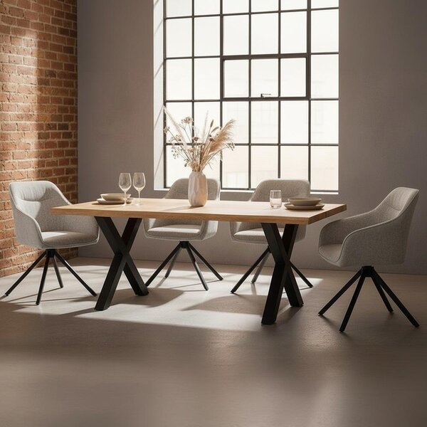 Jídelní set 4x židle + stůl 200 cm AVENBERG NATURAL SWIVEL GREY