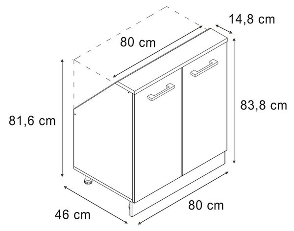 Kuchyňská skříňka pod šikmou střechu Vicco R-Line Černý beton 80 cm se 2 dvířky, Model 58086