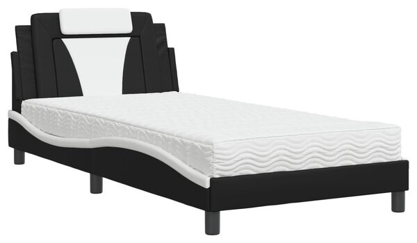 Postel Viana s matrací černá a bílá 100 x 200 cm umělá kůže 3208780
