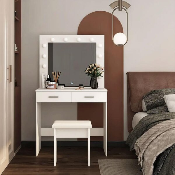 ModernHome CHDT03 Toaletní stolek se zrcadlem, 80 x 40 x 140 cm, 12 LED, bílý