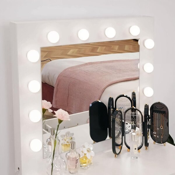 ModernHome CHDT03 Toaletní stolek se zrcadlem, 80 x 40 x 140 cm, 12 LED, bílý