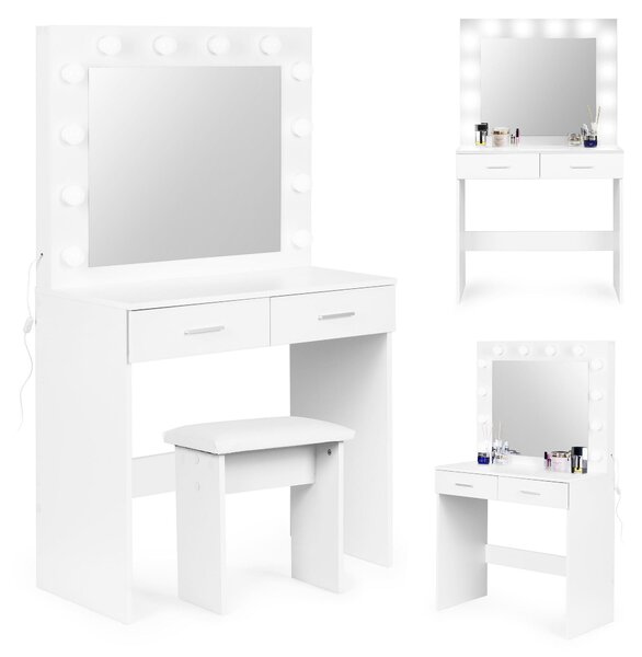 ModernHome CHDT03 Toaletní stolek se zrcadlem, 80 x 40 x 140 cm, 12 LED, bílý