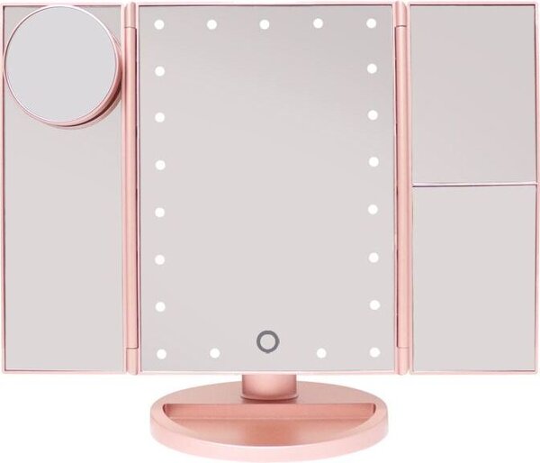 Zrcátko na líčení UNIQ Hollywood Skládací zrcátko s LED světlem, RoseGold