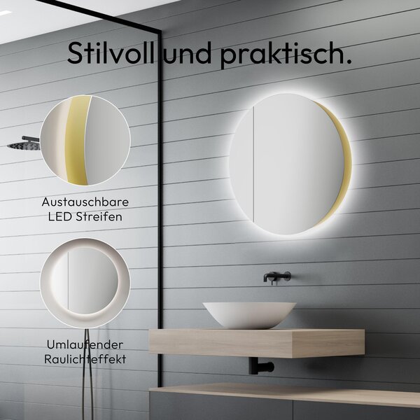 Zrcadlová skříňka do koupelny s osvětlením Talos LED Picasso Style zlatá/bílá Ø 60 cm - kvalitní zrcadlová skříňka s přepínačem - koupelnová zrcadlová skříňka