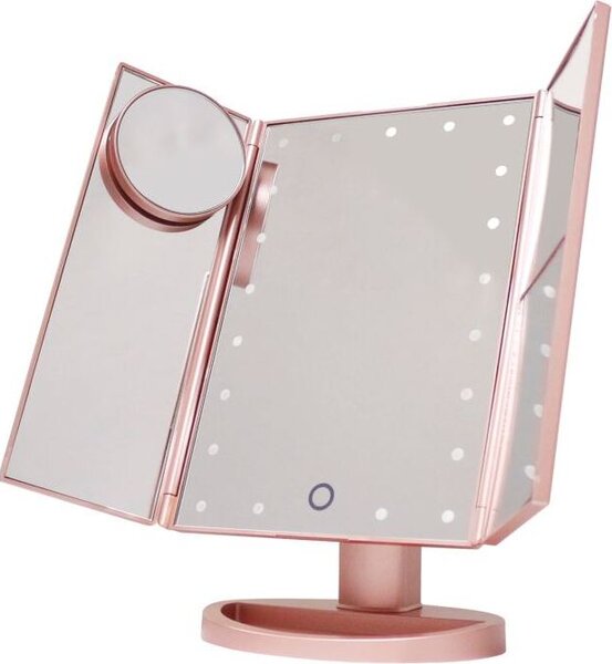 Zrcátko na líčení UNIQ Hollywood Skládací zrcátko s LED světlem, RoseGold