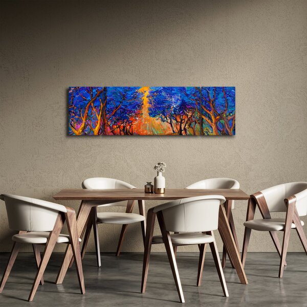 Obraz - Podzimní koruny stromů, moderní impresionismus (170x50 cm)