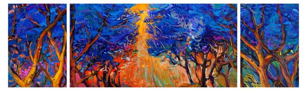Obraz - Podzimní koruny stromů, moderní impresionismus (170x50 cm)