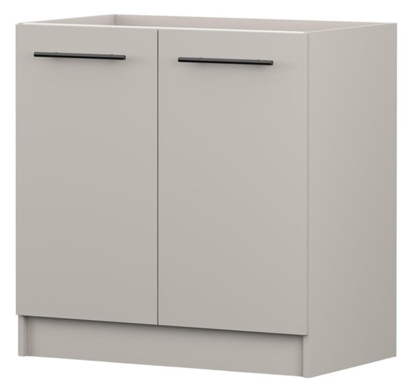 Skříňka pod dřez INEZ V, kuchyň, dvoudveřová kuchyňská skříňka 80 cm, barva kašmír/černá, se dvěma křídlovými dvířky a černými kovovými úchytkami
