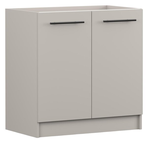 Skříňka pod dřez INEZ V, kuchyň, dvoudveřová kuchyňská skříňka 80 cm, barva kašmír/černá, se dvěma křídlovými dvířky a černými kovovými úchytkami