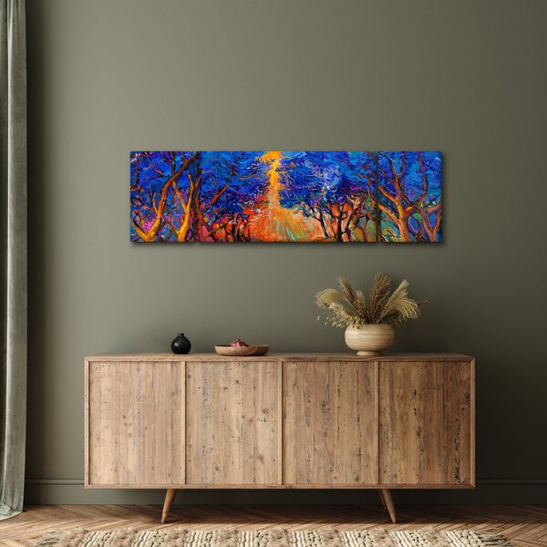 Obraz - Podzimní koruny stromů, moderní impresionismus (170x50 cm)