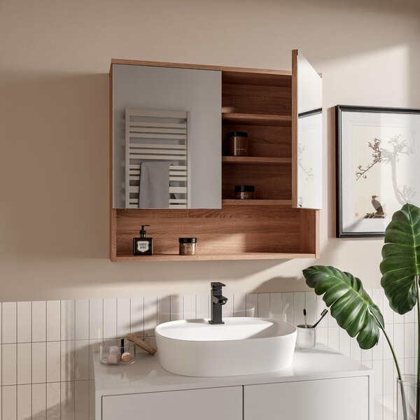 HAJDUK FURNITURE Koupelnová zrcadlová skříňka 78x70 cm sonoma 2 dveře bezúchytková závěsná skříňka do koupelny se zrcadlem a policí