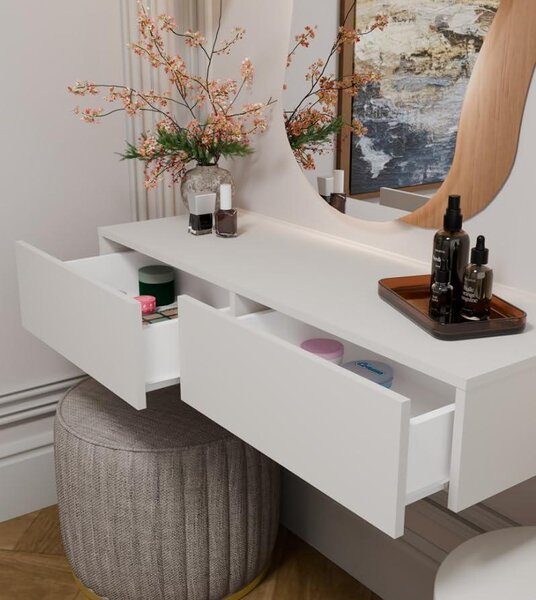 BDW, nástěnný toaletní stolek, 110 × 40 × 20 cm, se 2 zásuvkami, MIKA, kašmír