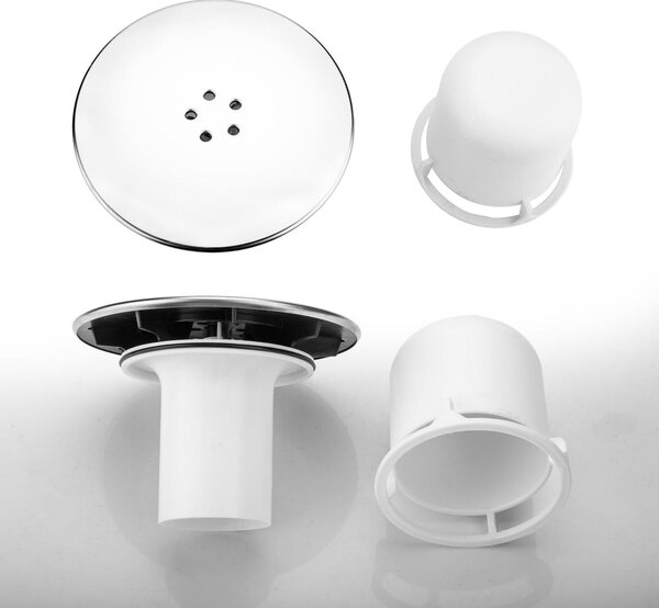 Odpadní sítko pro sprchovou vanu – zachytávač vlasů – 90 mm – 115 mm – s bílou odtokovou mřížkou
