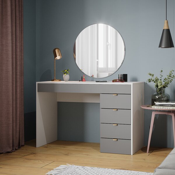Toaletní stolek Vicco Elise Bílá/šedá/šedá 115 cm s 5 zásuvkami, Model 41312