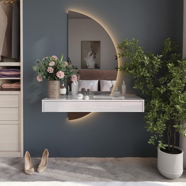 Toaletní stolek Vicco Sherry Bílá vysoký lesk 100 cm se zrcadlem LED, Model 61308