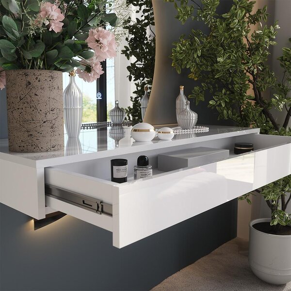 Toaletní stolek Vicco Sherry Bílá vysoký lesk 100 cm se zrcadlem LED, Model 61308