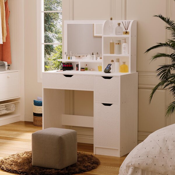Moderní toaletní stolek se zrcadlem a zásuvkami, bílý, ve stylu loft
