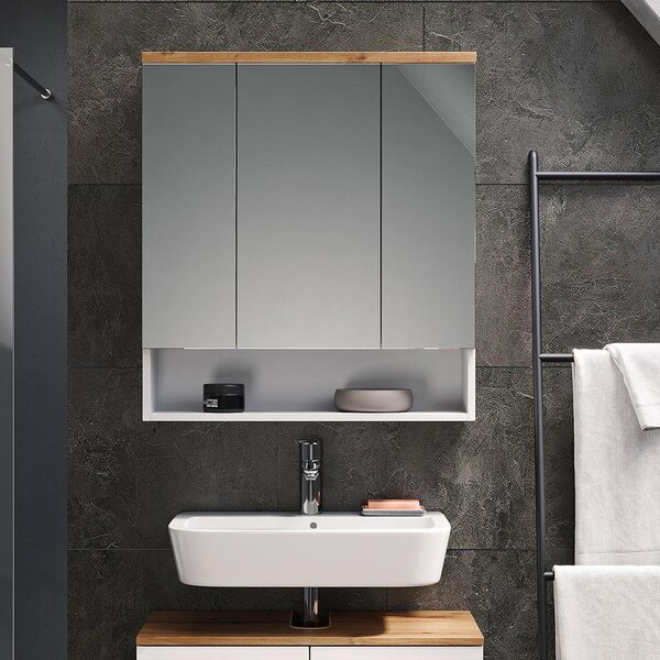 Koupelnová zrcadlová skříňka Vicco Eden Bílá vysoký lesk 70 x 77.5 cm se 3 dveřmi, Model 40085
