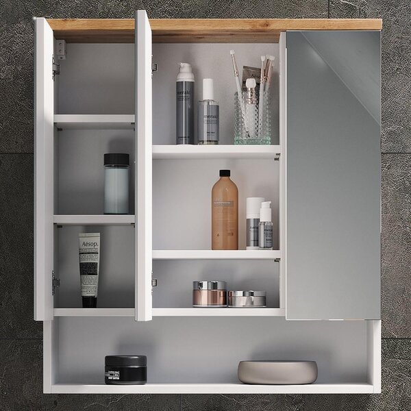 Koupelnová zrcadlová skříňka Vicco Eden Bílá vysoký lesk 70 x 77.5 cm se 3 dveřmi, Model 40085