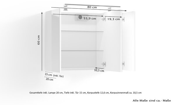 ByLIVING Zrcadlová skříňka Spree, šířka 80 cm, s LED osvětlením, s vypínačem a zásuvkovou skříňkou, koupelnová skříňka se zrcadlovými dvířky