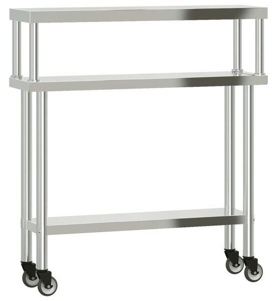 Kuchyňský pracovní stůl s horní policí 110 x 30 x 120 cm nerez 3208897