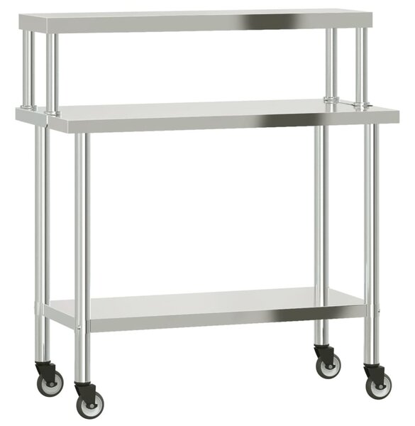 Kuchyňský pracovní stůl s horní policí 110 x 55 x 120 cm nerez 3208901