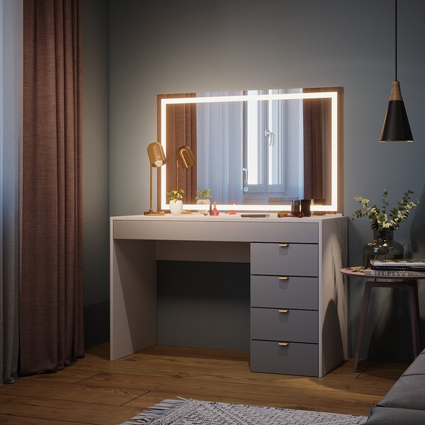 Toaletní stolek Vicco Elise Bílá/šedá/šedá 115 cm s LED zrcadlem, Model 41345