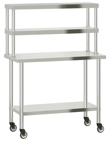 Kuchyňský pracovní stůl s horní policí 110 x 55 x 150 cm nerez 3208909