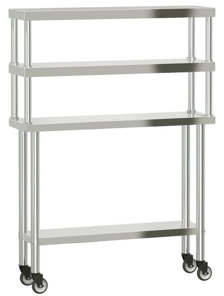 Kuchyňský pracovní stůl s horní policí 110 x 30 x 150 cm nerez 3208905