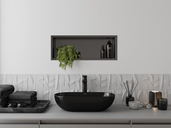 Mexen X-Wall-R rohová polička s obrubou 60 x 20 cm, kartáčovaný gun grey - 19E0602010